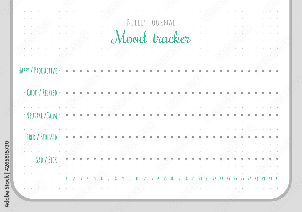 Mood tracker chart template for 31 days of a month. Printable planner. Perfect decision for bullet journal. Mood tracker chart template for 31 days of a month. Printable planner. Perfect decision for bullet journal.