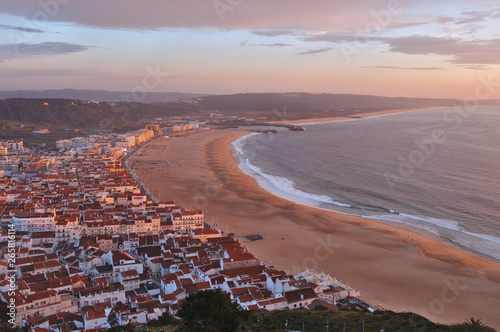Overview of the Village of Nazare during Twilight in Portugal