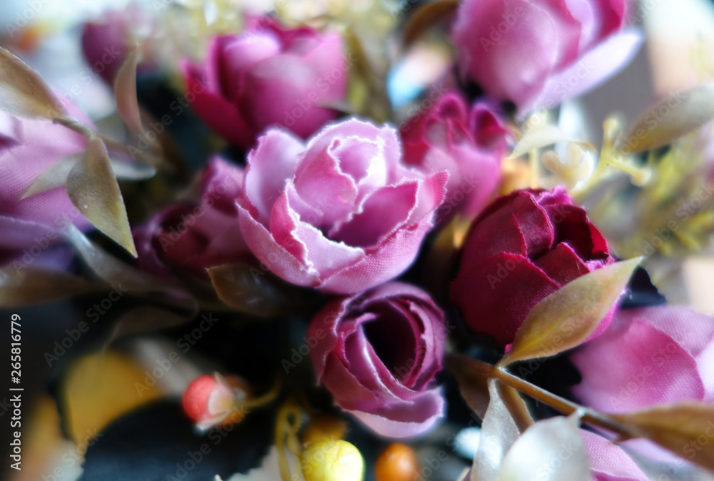 Artificial flowers boquet close up with blur effect. Artificial flowers boquet close up with blur effect.