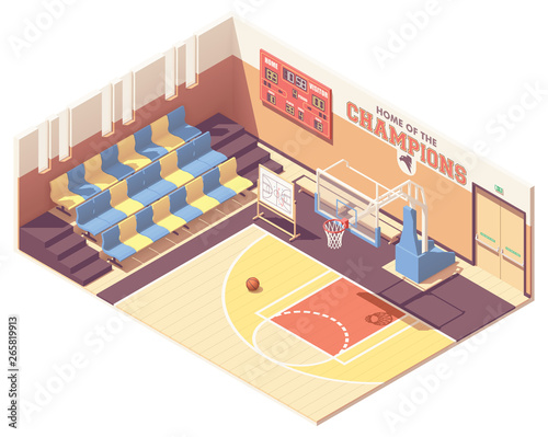 Vector isometric gymnasium basketball court