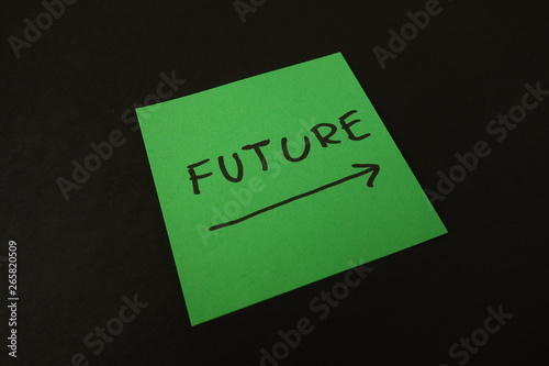 Future word handwritten on green sticker