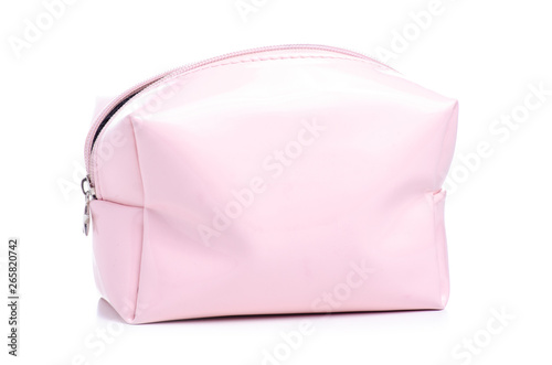 Pink cosmetic bag on white background isolation