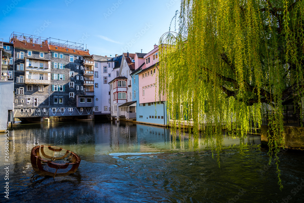 Fototapeta premium Germany, Esslingen am neckar district little venice of romantic colorful houses at waterside