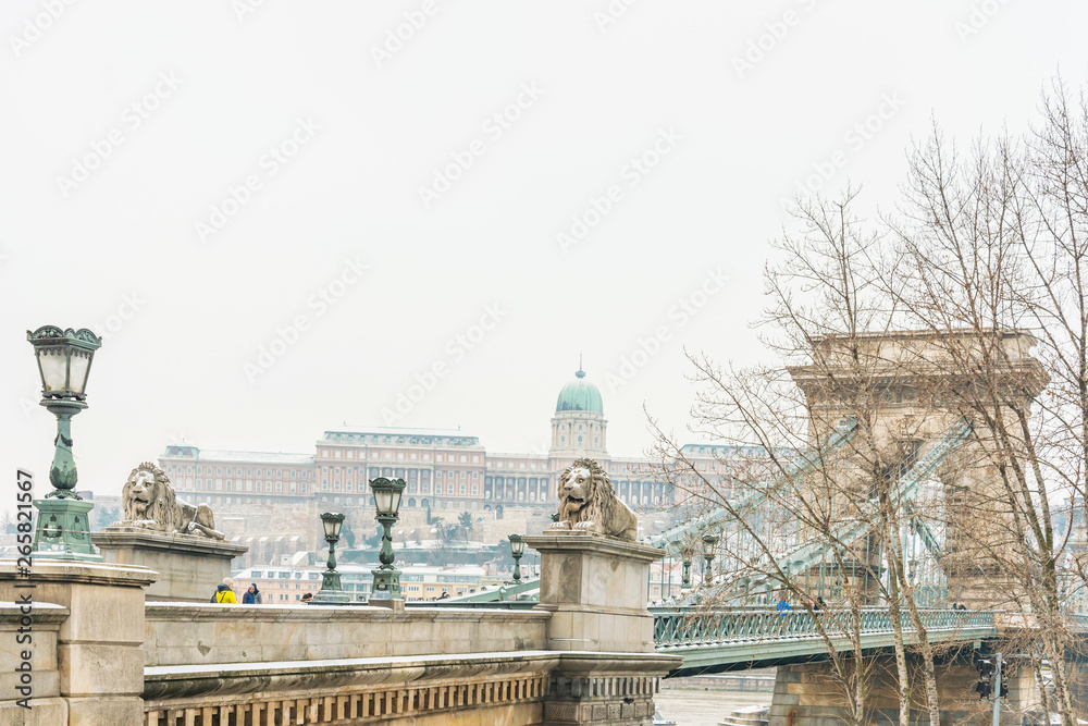 BUDAPEST, HUNGARY - January 16,2018: Szechenyi Chain Bridge in Budapest, Hungary, Europe