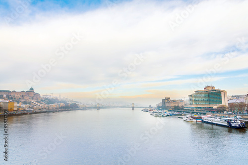 BUDAPEST  HUNGARY - January 16 2018  view of historic architectural in Budapest from Danube