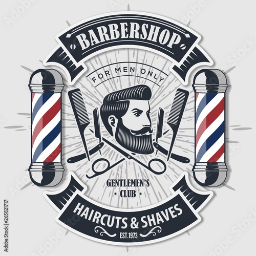 Barber shop vintage label, badge, or emblem. Vector illustration