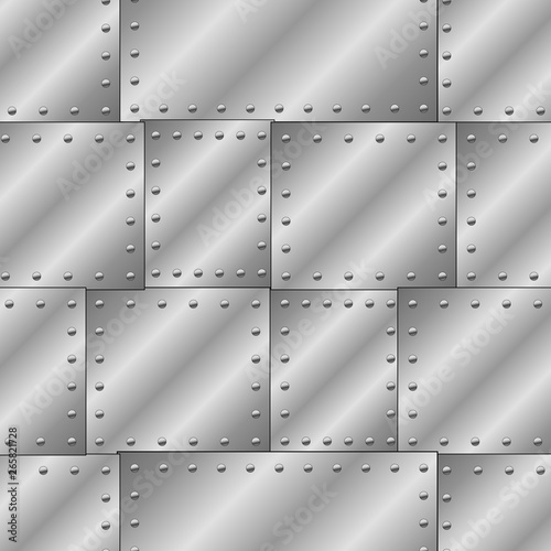 Seamless vector texture with riveted metal sheets. You can create the wallpaper with this pattern, color of elements can be changed as you want.