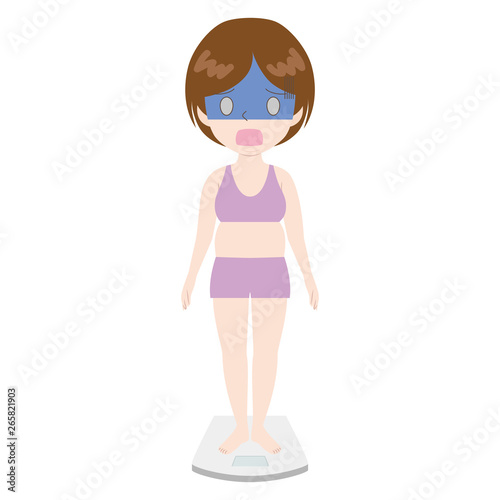 体重計の上で青ざめる女性