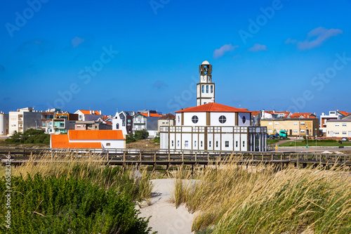 Church at Costa Nova a famous beach near Aveiro Centro Portugal. Church in the popular tourist resort of Costa Nova, Aveiro,  Portugal.