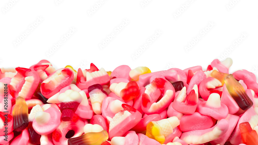 Assorted gummy candies. Top view. Jelly sweets. Assorted gummy candies. Top view. Jelly sweets.