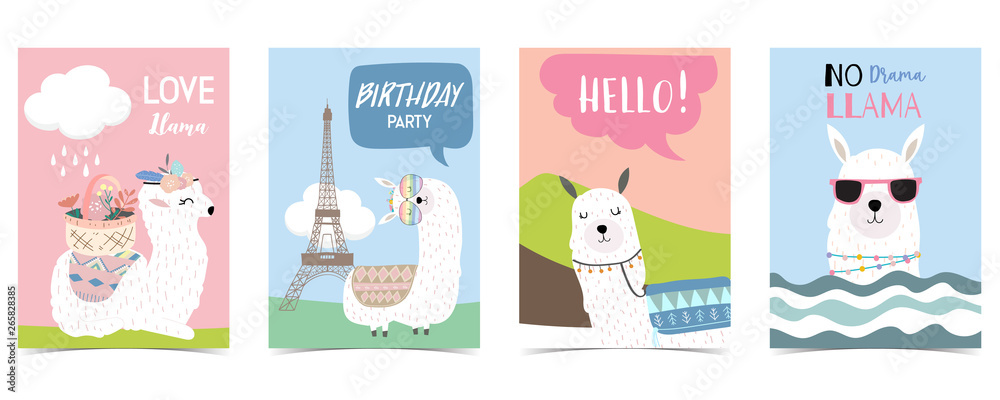 pastel card with llama,eiffel tower pastel card with llama,eiffel tower