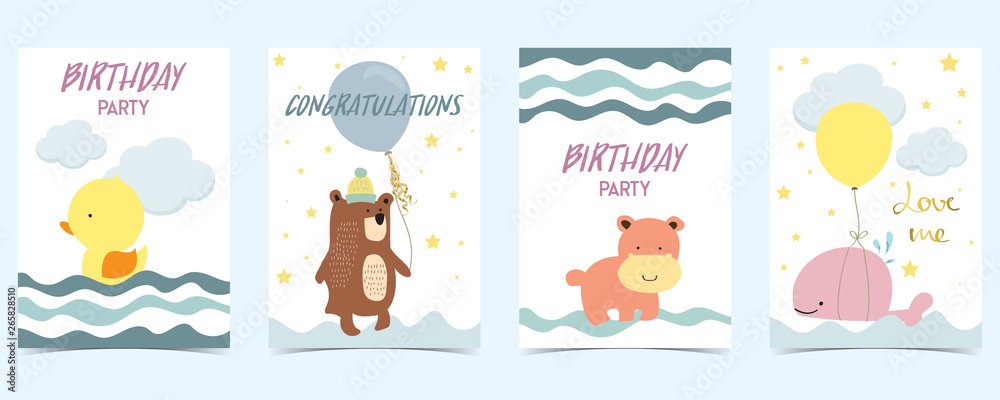 Fototapeta premium pastel card with duck,bear,whale