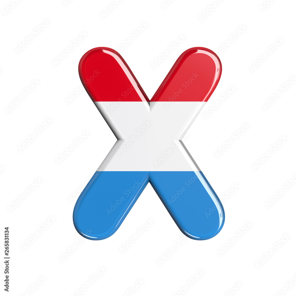 Luxembourg letter X - Upper-case 3d Luxembourgish flag font - suitable for Luxembourg, flag or finance related subjects Luxembourg letter X - Upper-case 3d Luxembourgish flag font - suitable for Luxembourg, flag or finance related subjects