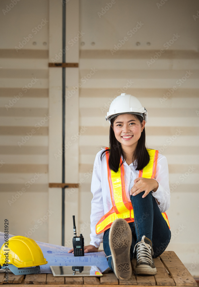 Asian women civil engineer wearing 