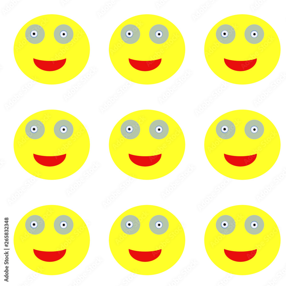 Emoji pattern on white background. Happy faces, laugh, for textile, interior design, website, or other designs.