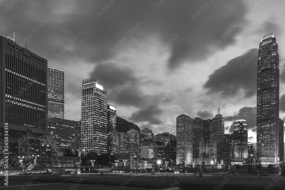 Fototapeta premium Hong Kong night view in Black and white