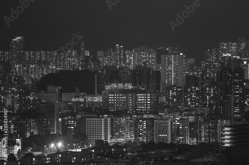 Hong Kong nocy widok w Czarny i biały