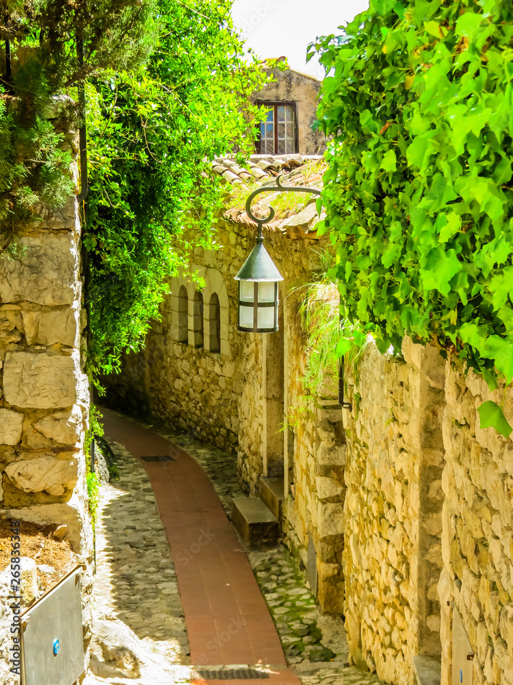 Ancient streets of the Eze village. France