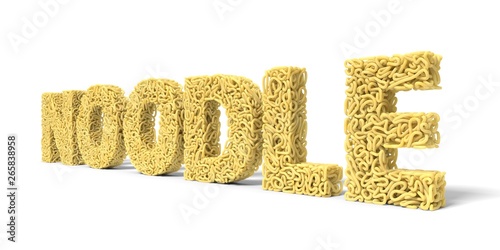 noodle in shape of noodle text. curly spaghetti for cooking. 3d illustration photo