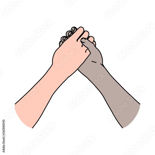 Two crossed man's hands symbolized arm wrestling or friendship