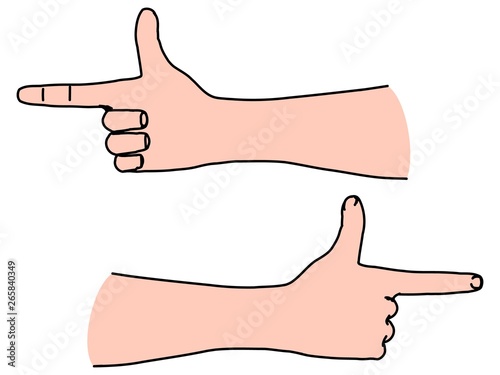 Horizontal hand with index finger directing the way forward