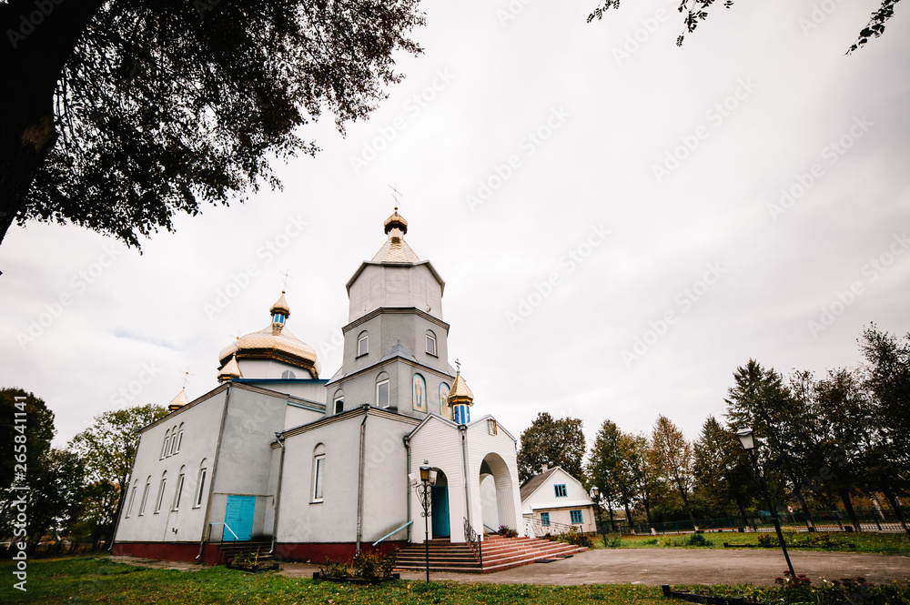 View of the church from the trees. Ancient temple of God. View of the church from the trees. Ancient temple of God.