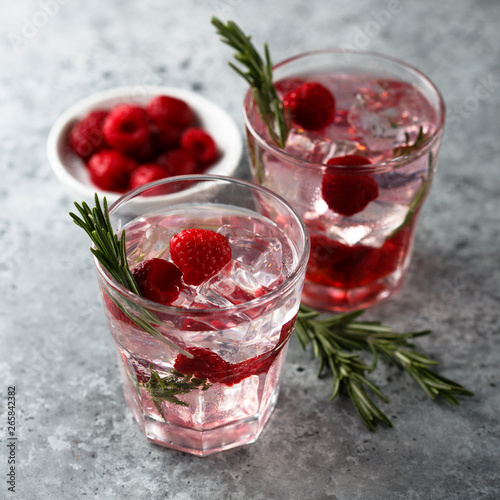 Gin raspberry cocktail with rosemary