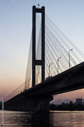 Panorama of Southern bridge at sunset, Kyiv, Ukraine (Pivdennyi Bridge) © Daria