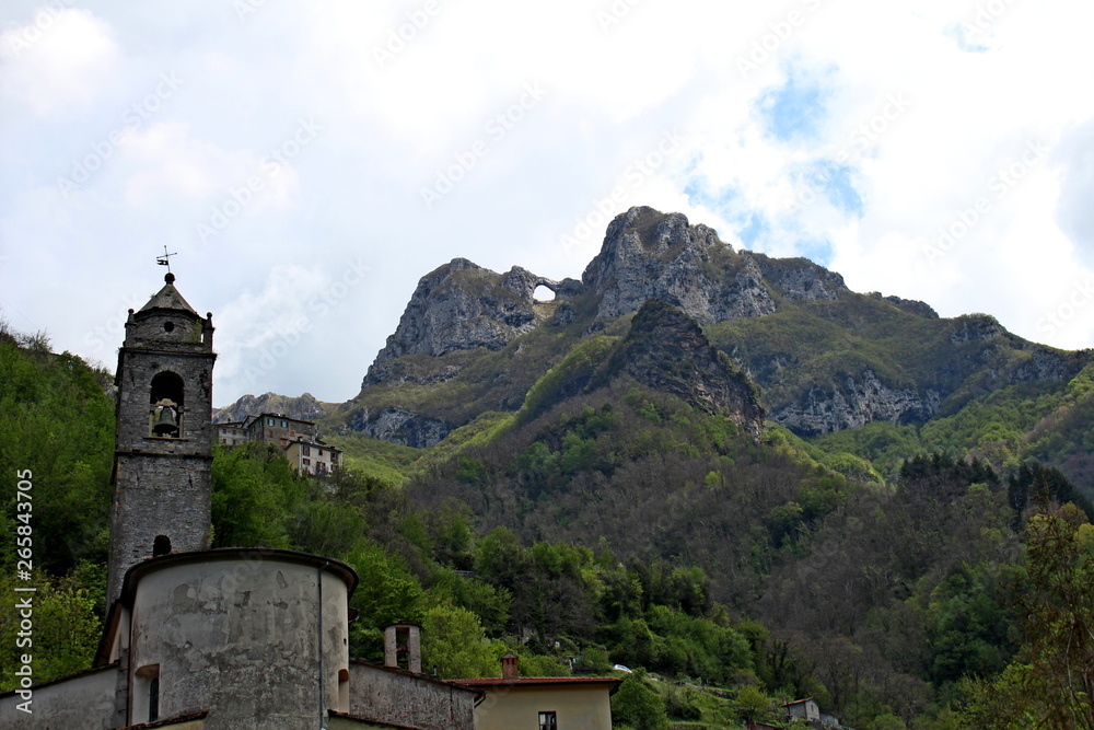 the Monte Forato on the Apuan Alps seen from the town of Cardoso, Lucca