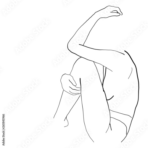Graphic art woman. Simple beauty logo. Fashion sketch. Minimal line drawing illustration 