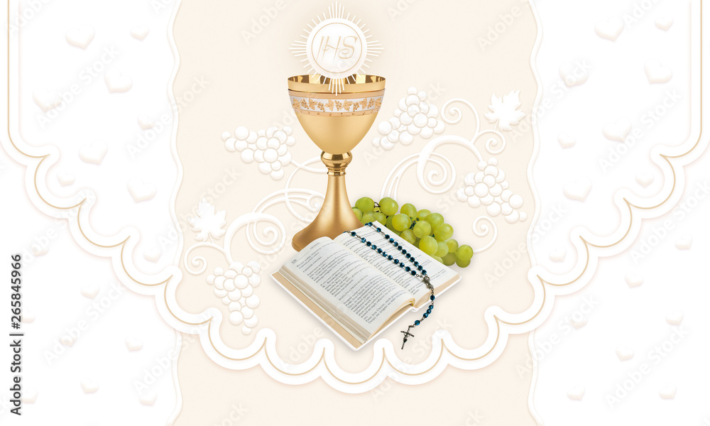 First holy communion, background with glass of wine and grapes Stock  Illustration | Adobe Stock