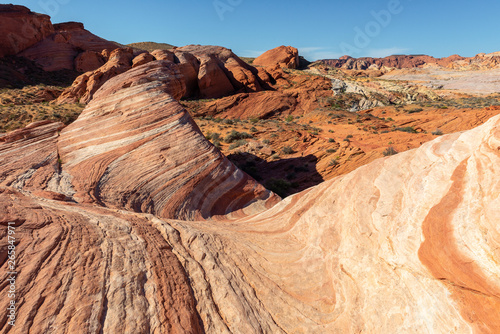 Fire Wave rock in Valley of Fire State Park, Nevada, USA 