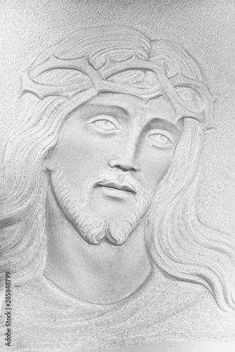Stone white Bas-relief of the face of Christ
