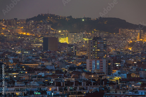 Aerial view of the illuminated Barcelona city at twilight  Spain