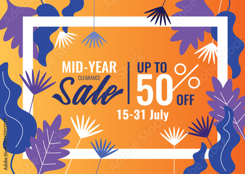 special offers and promotion banner. Mid Year Sale, Summer Sale. Promotion template design usable for print or web, banner and poster