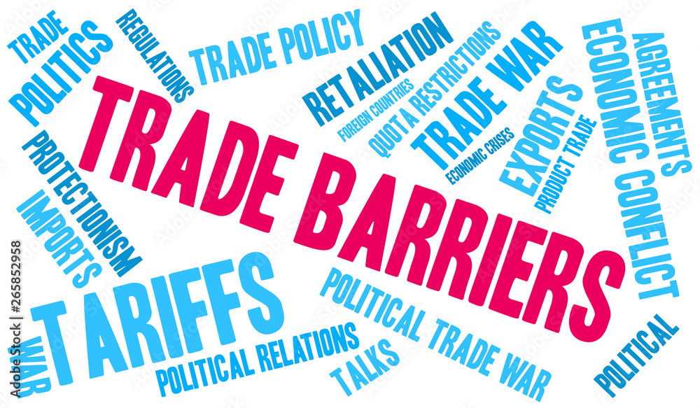 Trade Barriers Word Cloud on a white background. Trade Barriers Word Cloud on a white background.