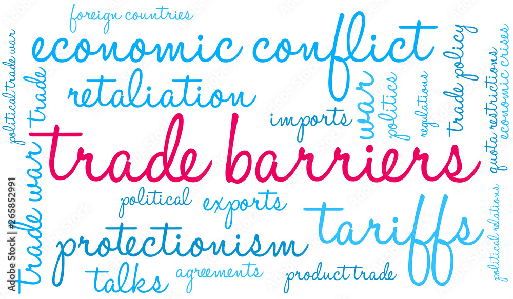 Trade Barriers Word Cloud on a white background. 