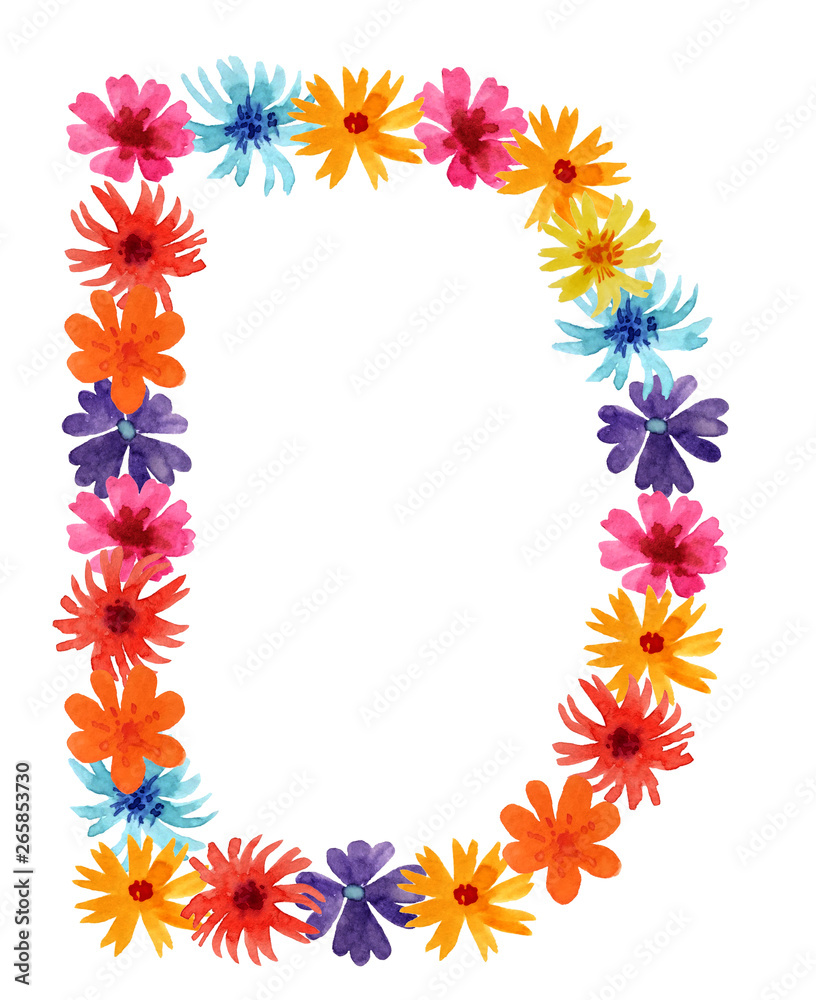 Watercolor letter D of a wildflowers. best monogram for design Watercolor letter D of a wildflowers. best monogram for design