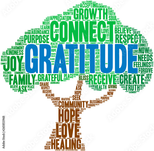 Gratitude Word Cloud on a white background. 