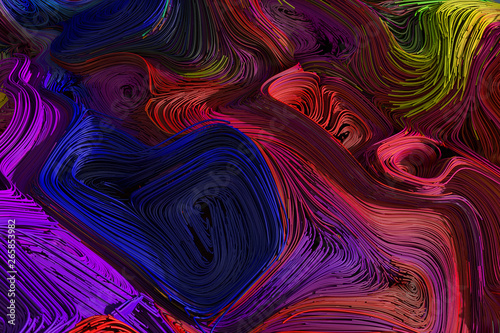 Braided colorful linesfractal background. 3D Illustration.