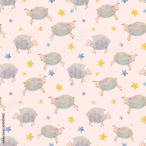 Watercolor sheep pattern photo