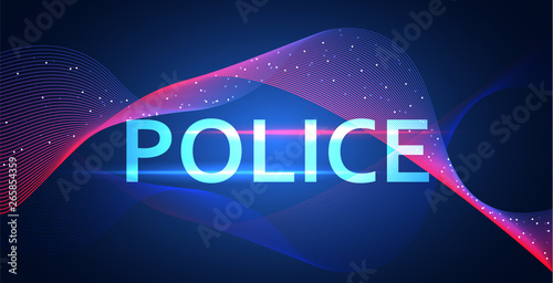 Police car headlights and blinking red siren lights isolated on black background