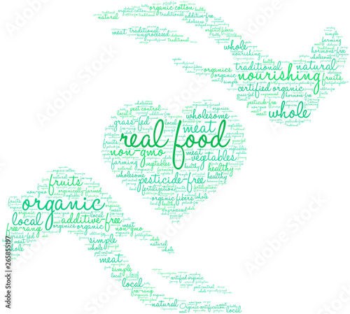 Real Food Word Cloud on a white background.  © arloo