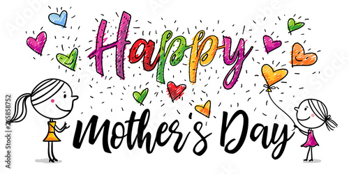 Happy Mother's Day - bunt  - Tochter schenkt Mama Herz - Muttertagskarte - Format horizontal
