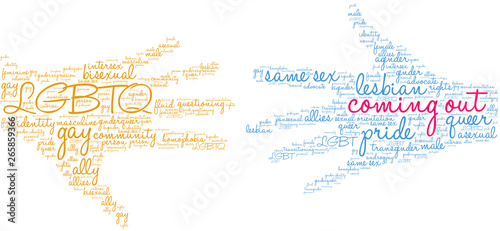 Coming Out Word Cloud on a white background. 