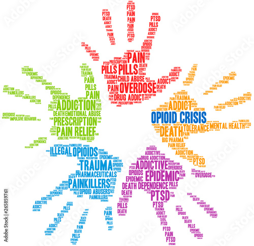 Opioid Crisis Word Cloud on a white background. 