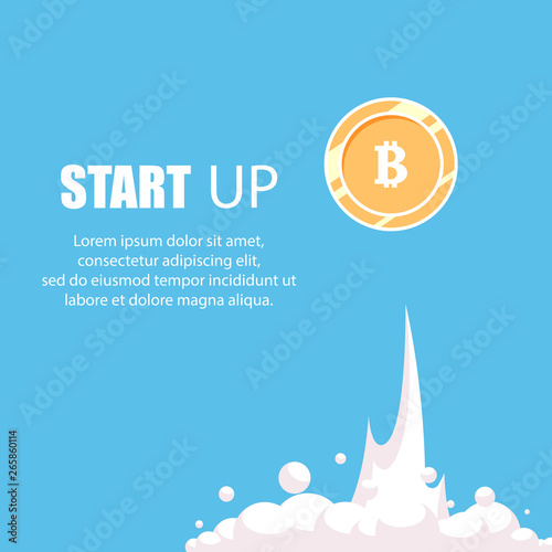 Bitcoin financial system grows. Crypto currency hype vector illustration with blank space