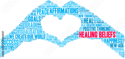 Healing Beliefs Word Cloud on a white background. 
