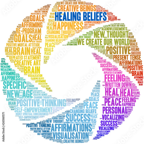 Healing Beliefs Word Cloud on a white background. 