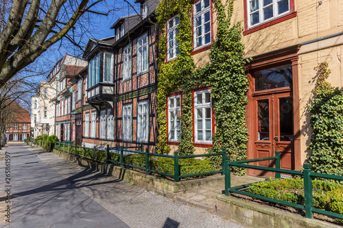Houses and front yards in Schelfstadt neighbourhood of Schwerin, Germany